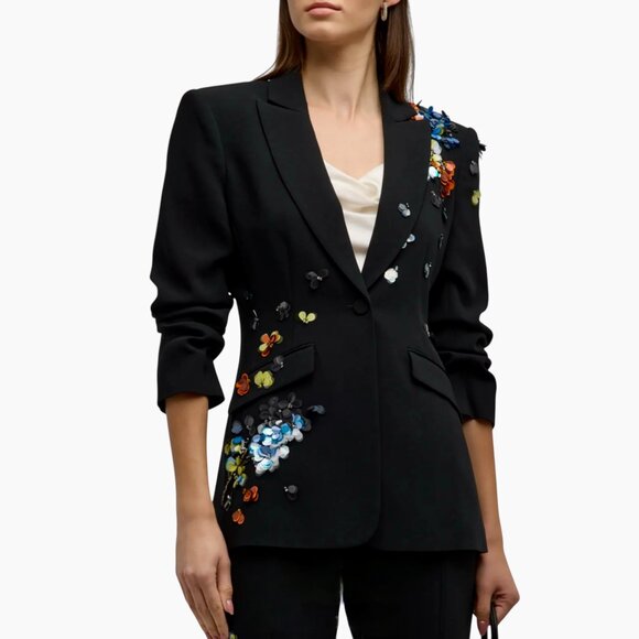 CINQ A SEPT Sequin Flower Scrunched Cheyenne Blazer Size S/M, 6 US - Picture 4 of 14